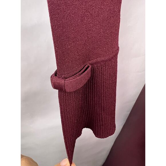 Ted Baker Zadi Dress Burgundy Fit & Flare Satin Skirt Frill Cuff Ruffle Neck - Picture 13 of 15